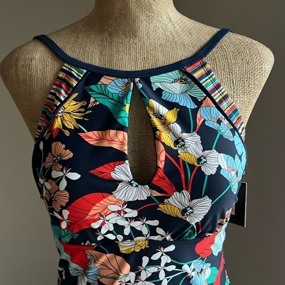 Ellen Tracy Floral Tankini Swim Top Size 10 NWT - Picture 4 of 7